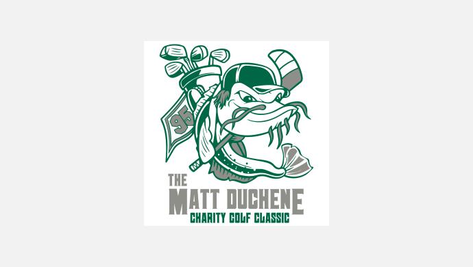 Matt Duchene Charity Golf Classic logo with catfish golf clubs and hockey stick
