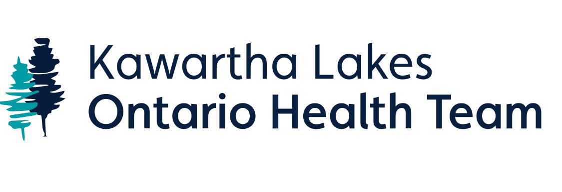 Logo for the Kawartha Lakes Ontario Health Team - two pine trees, one in teal and the other navy blue