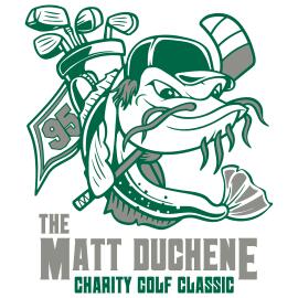 Matt Duchene Charity Golf Classic logo with catfish golf clubs and hockey stick