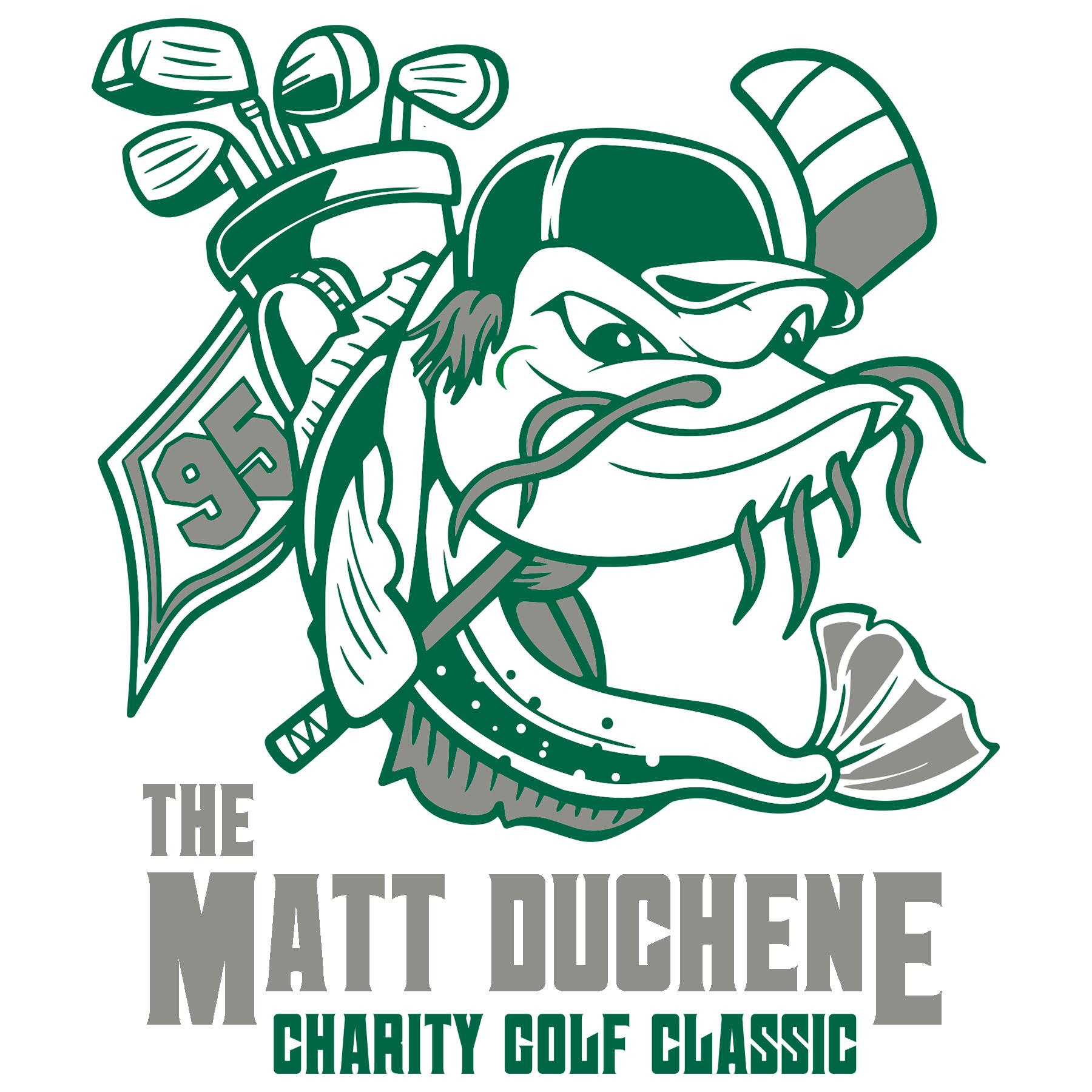 Matt Duchene Charity Golf Classic logo with catfish golf clubs and hockey stick