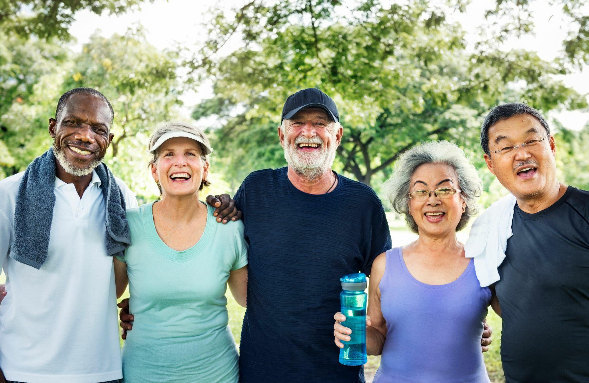 Elderly Retired Friends Meetup for Wellbeing Pensioner Workout